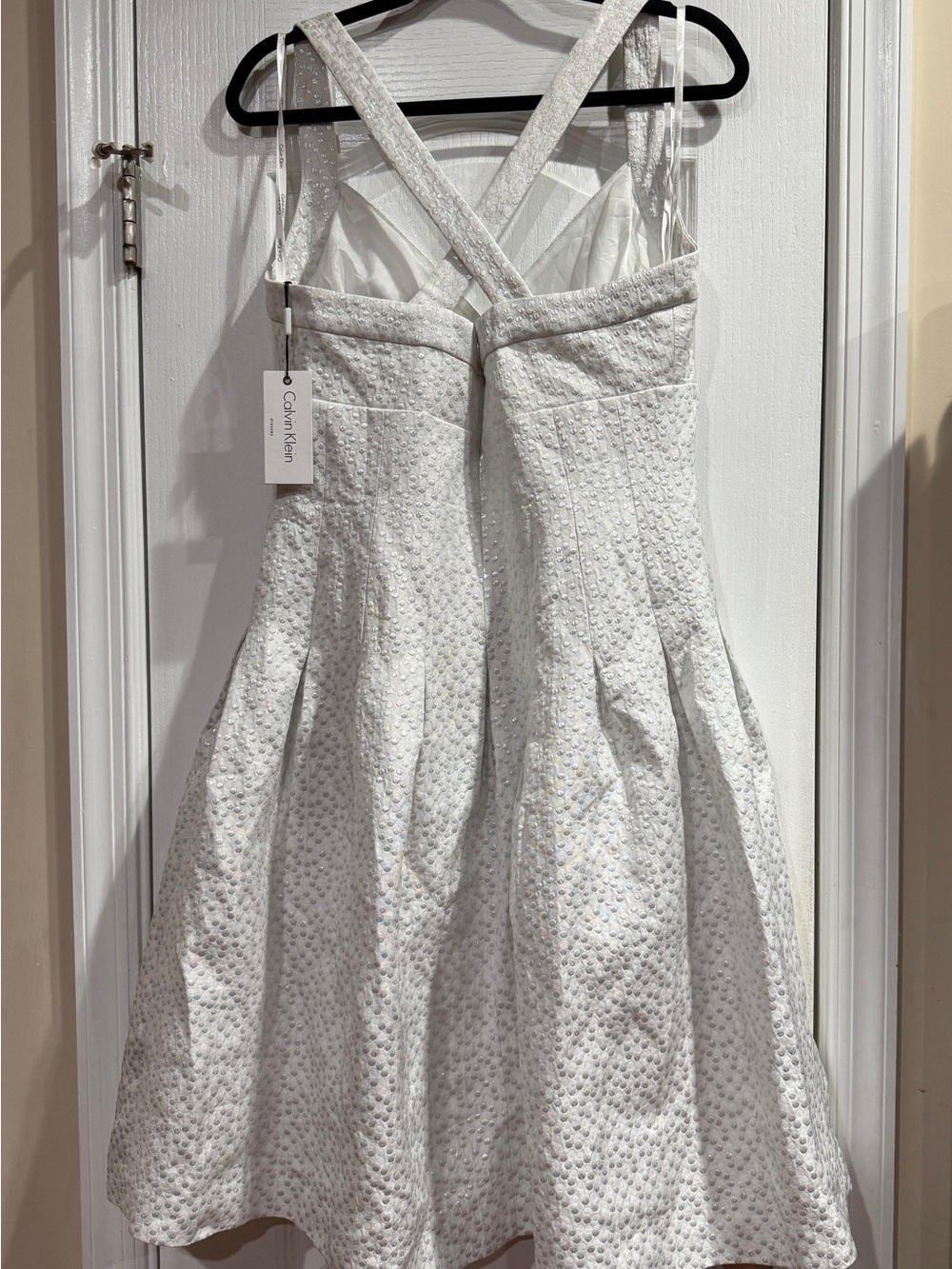 Calvin Klein White One-Shoulder Textured Fit-and-Flare Cocktail Dress